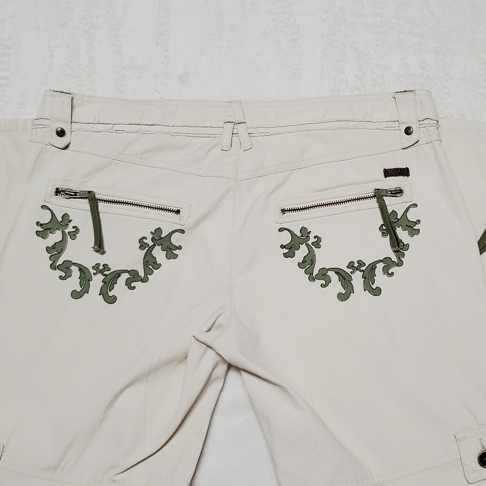 Rare Allyance ATG Grunge Cream Green Floral Low Rise Lace-up Flare Cargo Pants - Picture 12 of 16